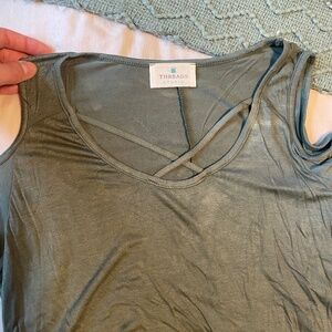 Green open shoulder top